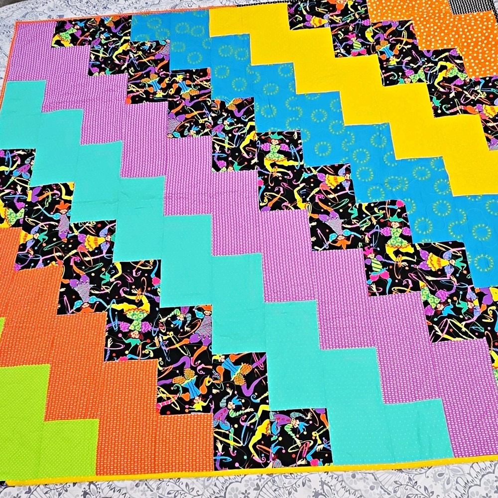 Handmade Cotton Patchwork Throw Quilt Blanket Multicolor Jester unique bright
